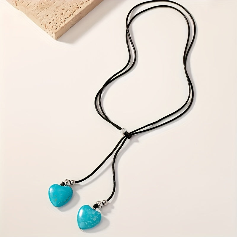 Bohemian sieradenset met turkooizen harten ketting en oorbellen