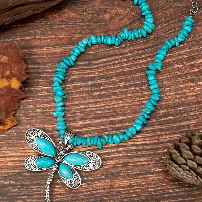 Bohemian ketting met turkooizen kralen en libellehanger