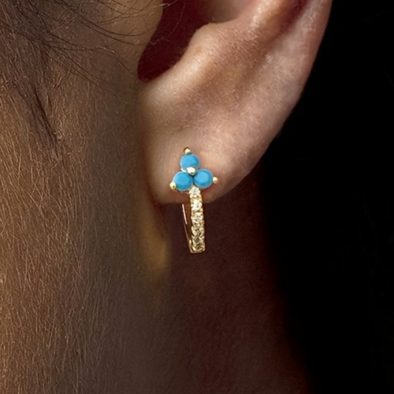 Gouden oorbellen met turquoise en zirkonia