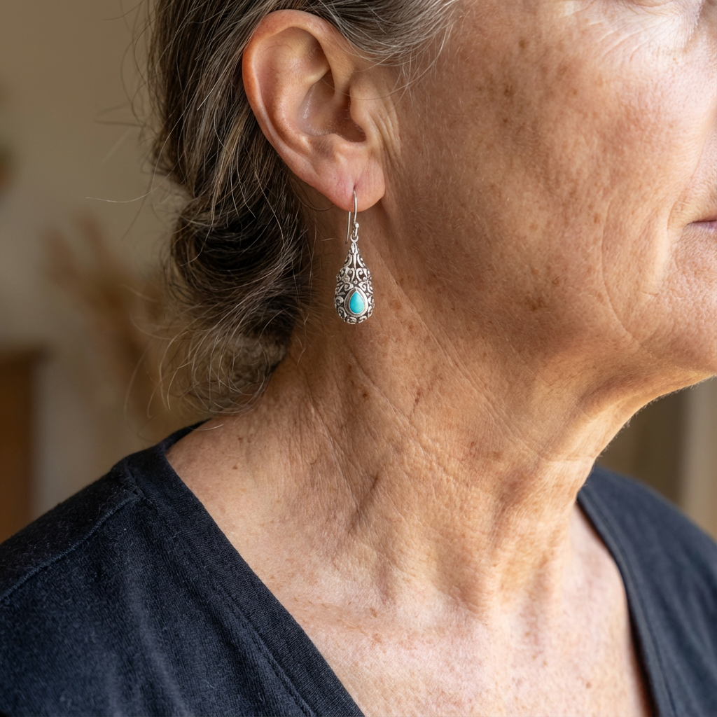 Zilveren vintage druppeloorbellen met turquoise
