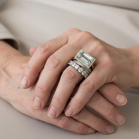 Zilveren ringenset met emerald-geslepen aquamarijn en zirkonia