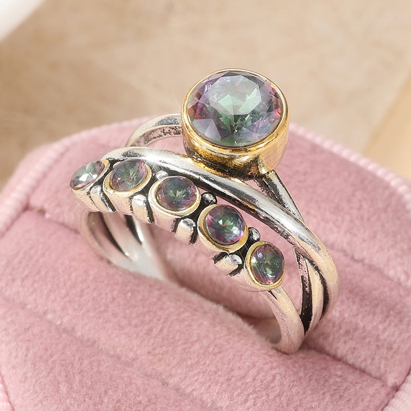 Zilveren ring met mystieke regenboog edelstenen
