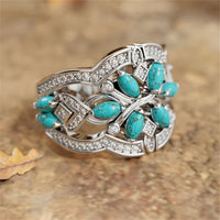 Zilveren brede ring met marquise turkoois en zirkonia