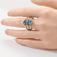 Zilveren bohemian ring met drie turquoise stenen
