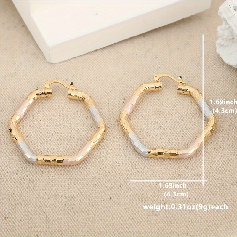 Driekleurige gouden creolen met diamantgeslepen patroon