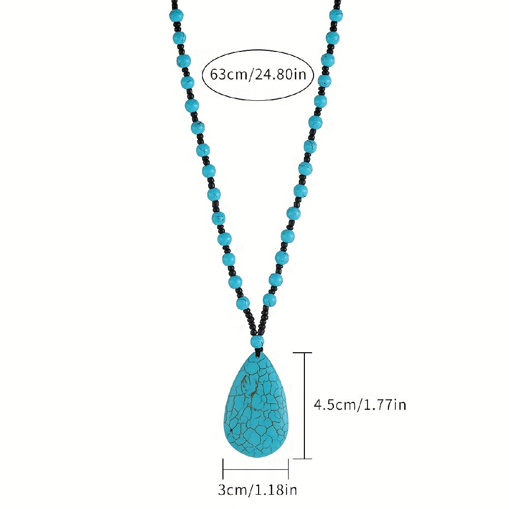 Bohemian kralenketting met turkooizen druppelhanger