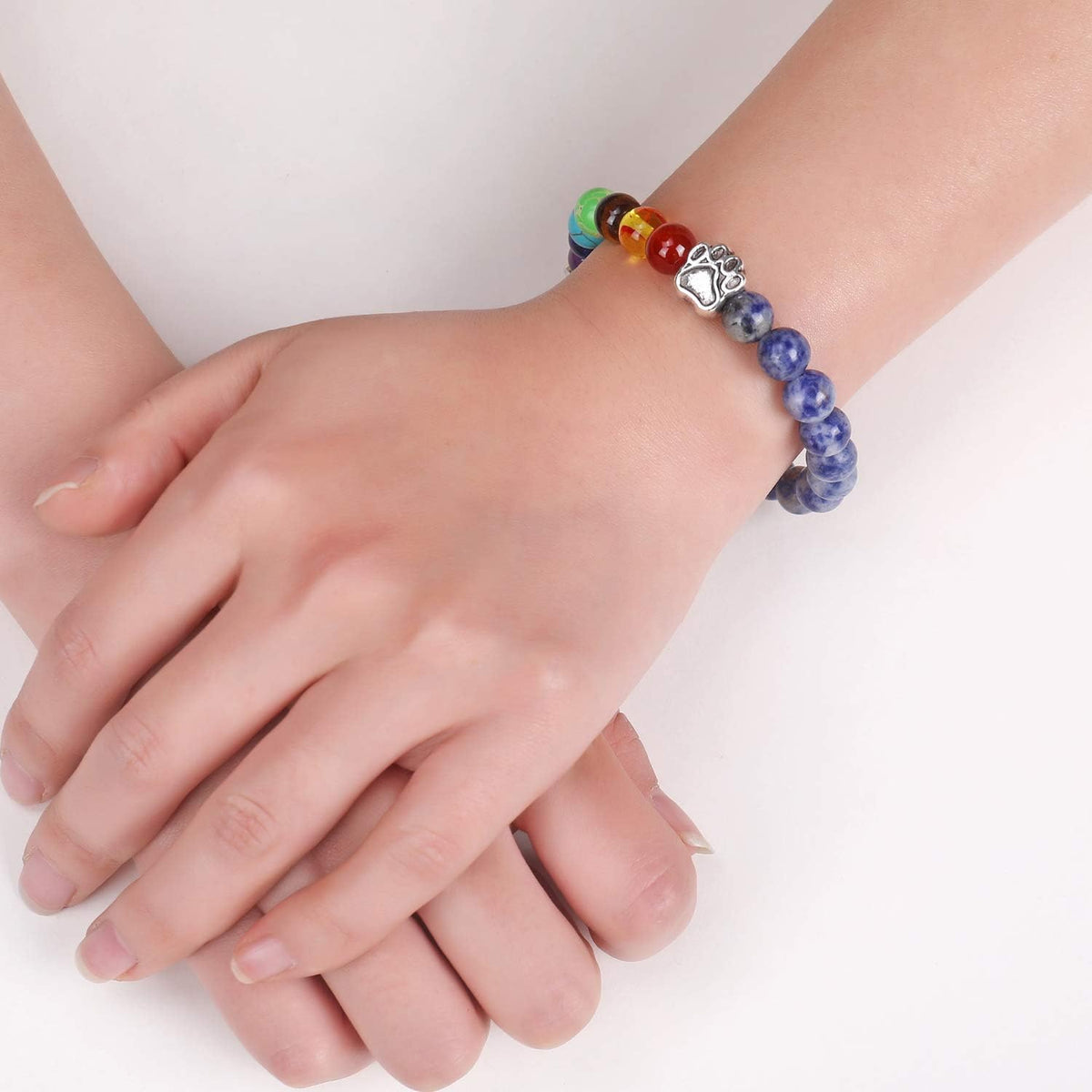 Chakra kralenarmband met zilveren pootje bedel