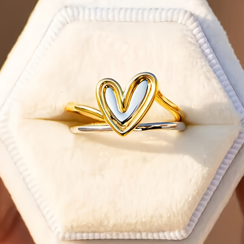 Tweekleurige gouden en zilveren ring met hart