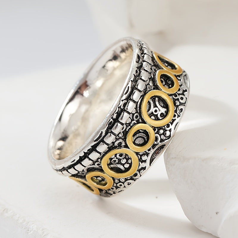 Zilveren vintage ring met gouden cirkelmotief