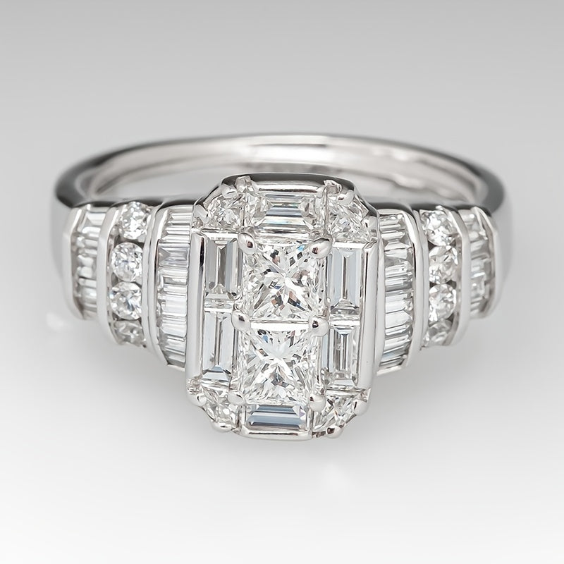 Zilveren ringenset met princess-geslepen zirkonia