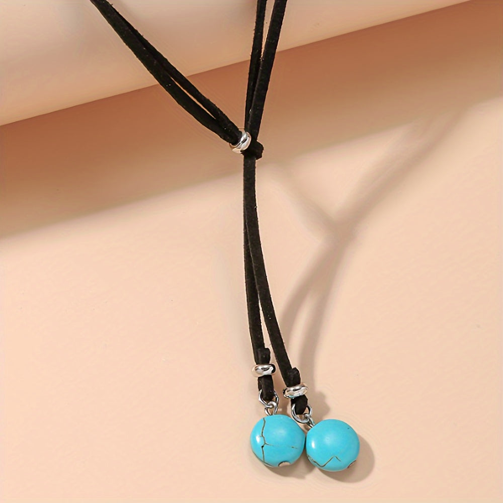 Bohemian lange ketting met twee turkooizen druppels