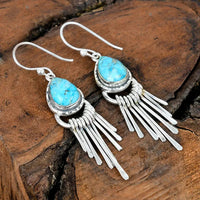 Zilveren bohemian oorbellen met turquoise en franjes