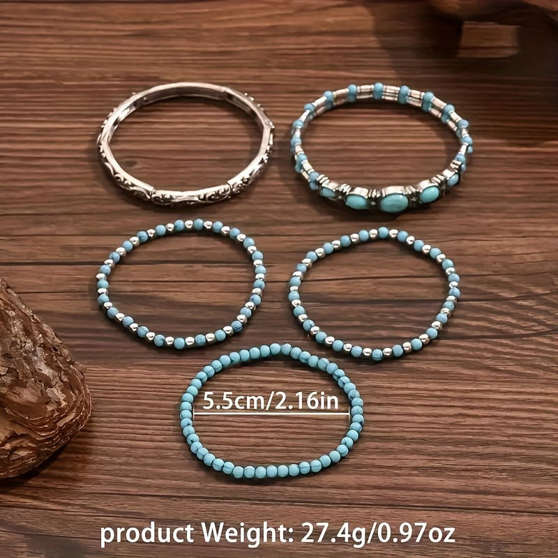 Bohemian armbandenset met turquoise kralen