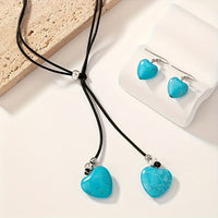 Bohemian sieradenset met turkooizen harten ketting en oorbellen