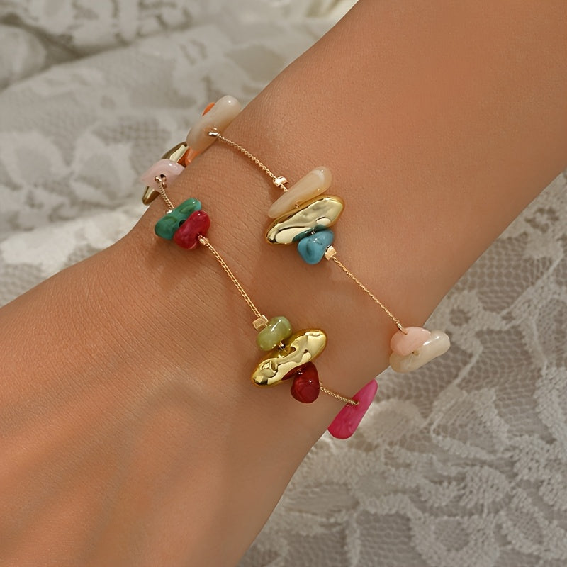 Gouden armband met kleurrijke natuursteen chips