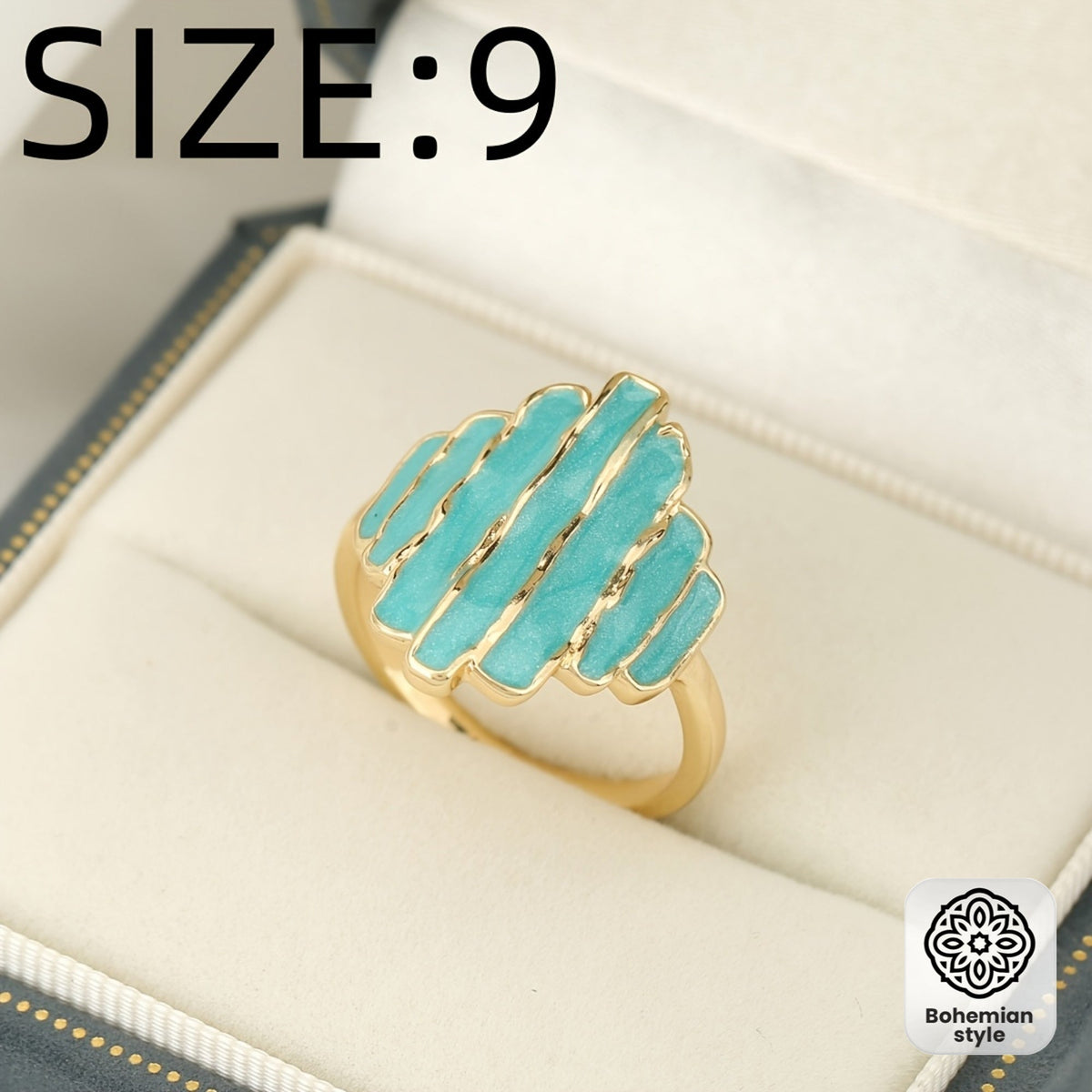 Gouden ring met turquoise geëmailleerde strepen