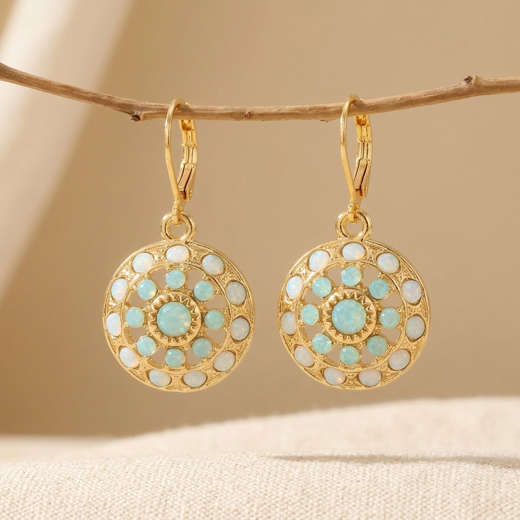 Gouden bohemian oorbellen met mozaïek mandala