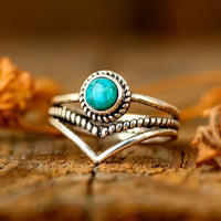 Zilveren bohemian ring met ronde turquoise