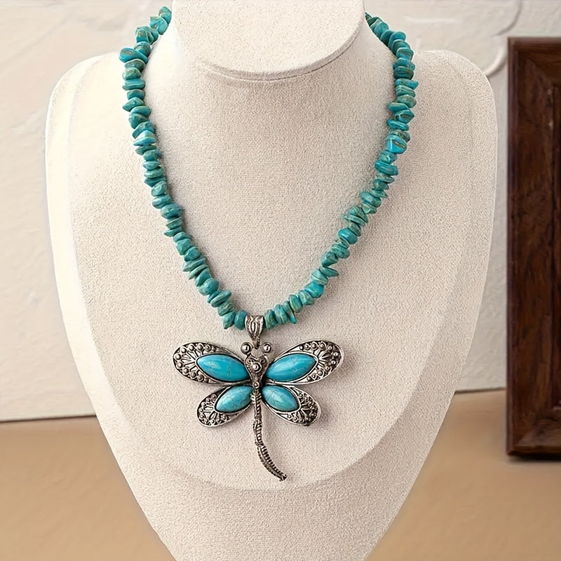 Bohemian ketting met turkooizen kralen en libellehanger