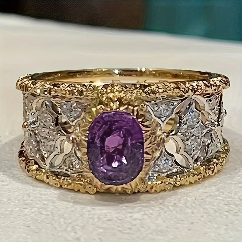 Roségouden filigraan ring met ovale paarse edelsteen