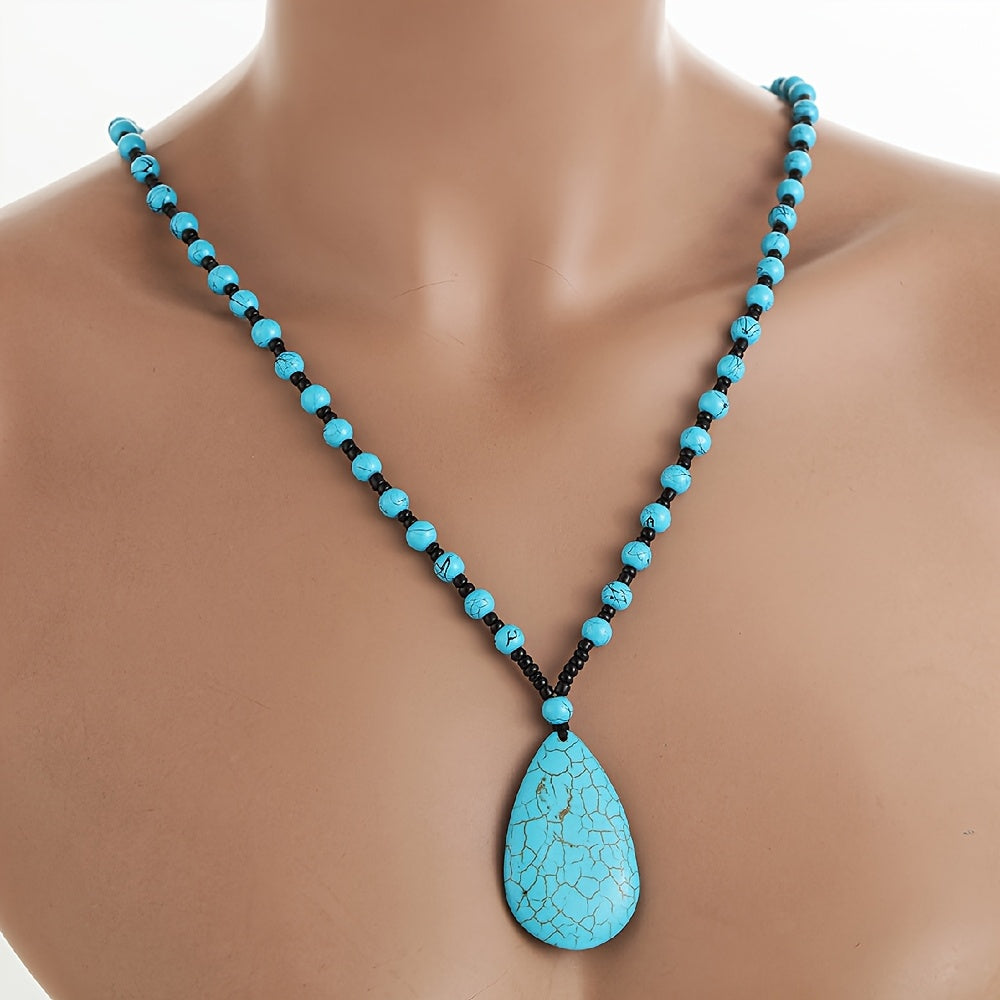 Bohemian kralenketting met turkooizen druppelhanger