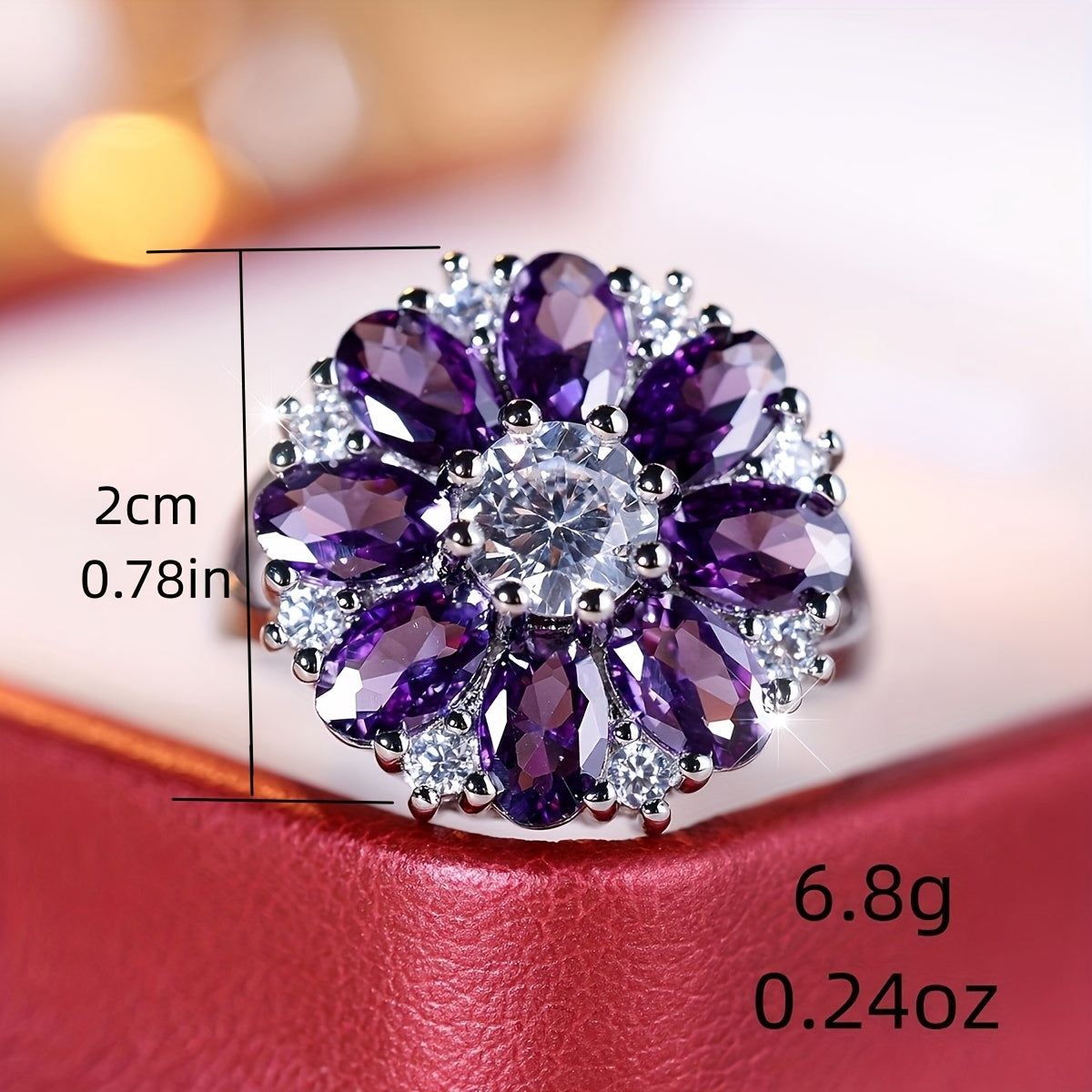 Zilveren ring met paarse en witte zirkonia bloem