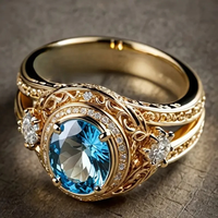 Gouden vintage ring met blauwe ovale edelsteen