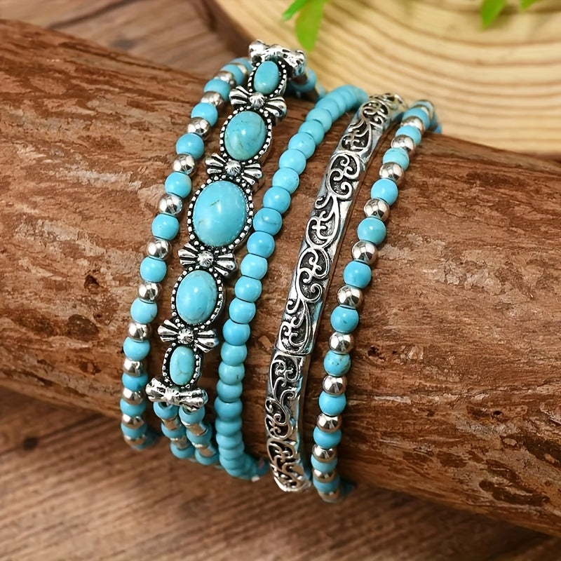 Bohemian armbandenset met turquoise kralen
