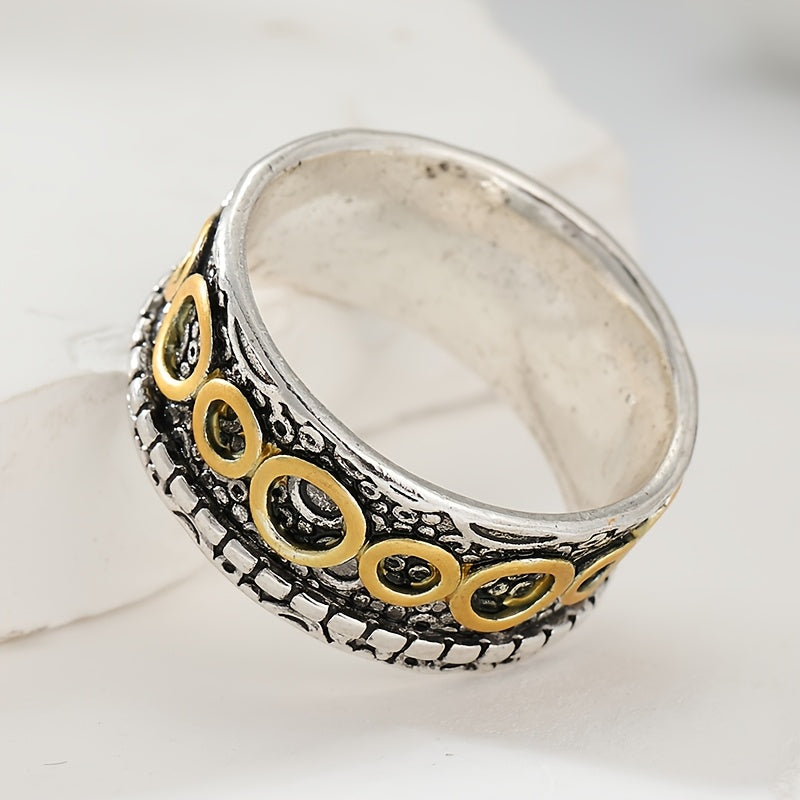 Zilveren vintage ring met gouden cirkelmotief