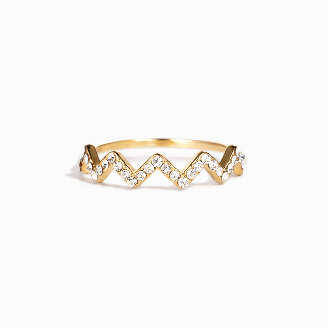 Gouden golvende zigzag ring met zirkonia