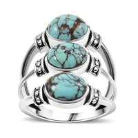 Zilveren bohemian ring met drie turquoise stenen