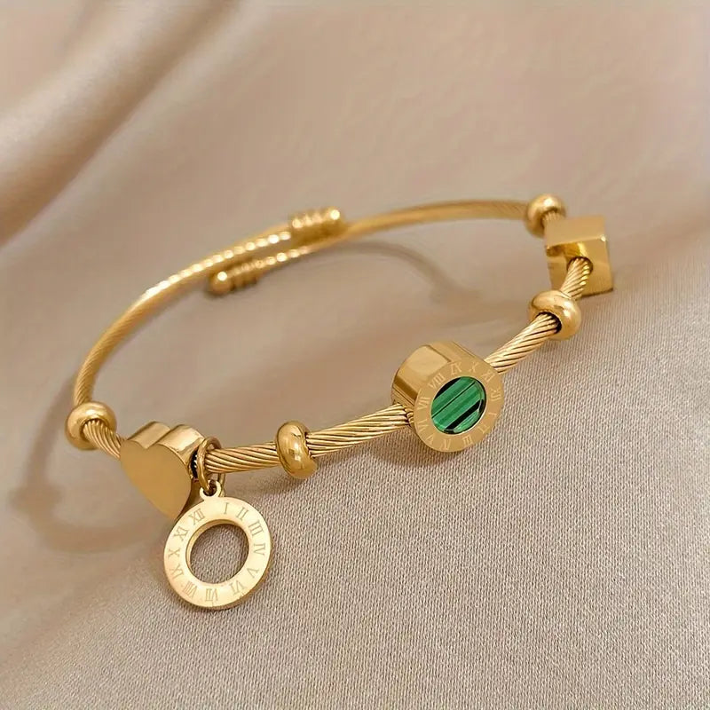 Gouden armband met romeinse cijfers en malachiet