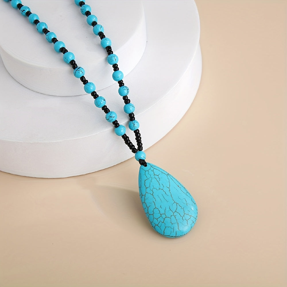 Bohemian kralenketting met turkooizen druppelhanger