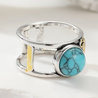 Tweekleurige bohemian ring met ronde turkooizen steen