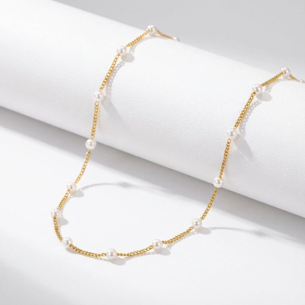 Fijne gouden ketting met mini-parels