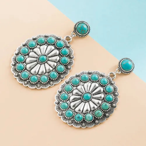 Gouden vintage oorbellen met parels en turquoise