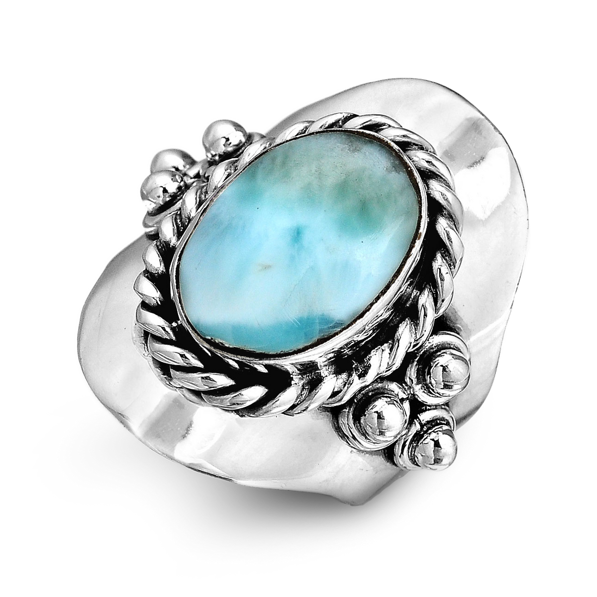 Zilveren boho-ring met ovale larimar