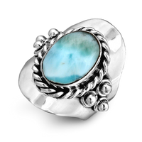 Zilveren boho-ring met ovale larimar