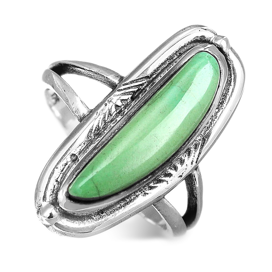 Zilveren bohemian ring met ovale groene turquoise