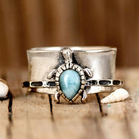Zilveren brede ring met schildpad en larimar