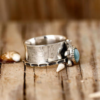 Zilveren brede ring met schildpad en larimar