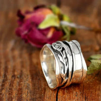 Zilveren vintage roosring met bloemmotief