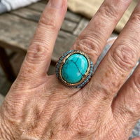 Zilveren vintage ring met grote turquoise steen