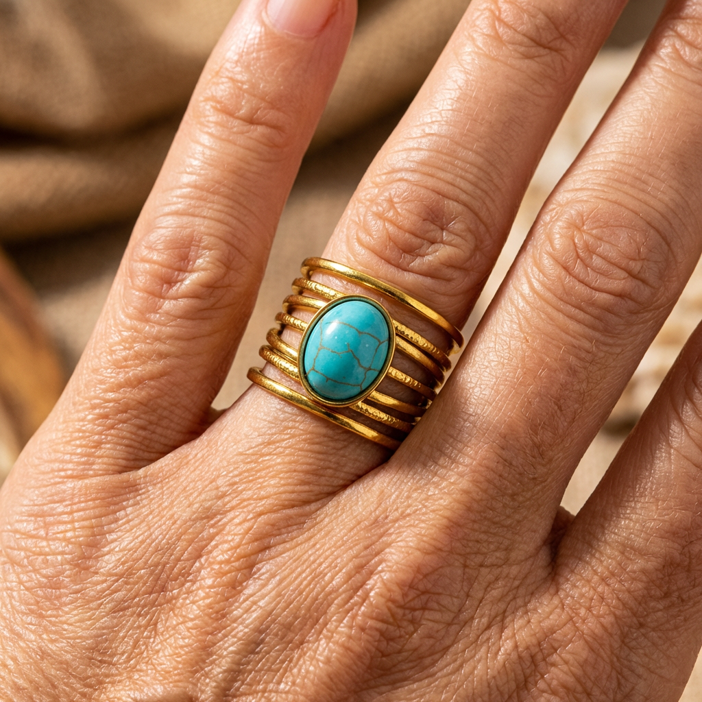 Gouden ring met ovale turquoise edelsteen