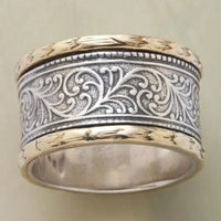 Zilveren vintage ring met gegraveerd bloemmotief en gouden randen