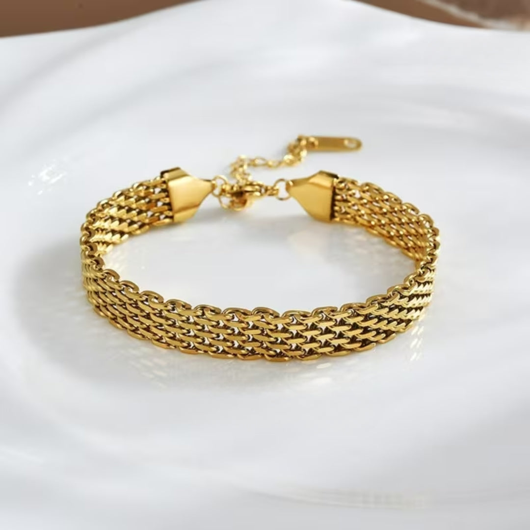 Brede gouden gevlochten mesh-armband