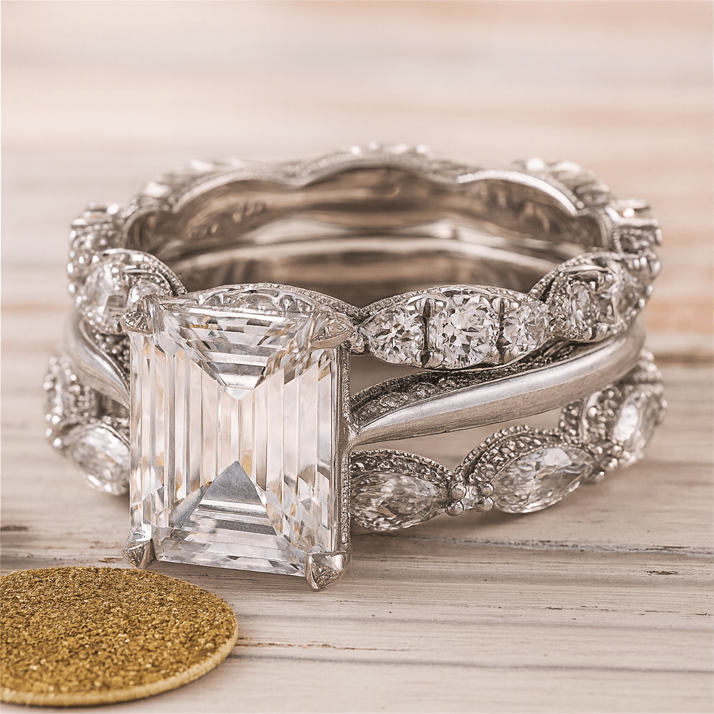 Zilveren ringenset met emerald-slijpsel zirkonia