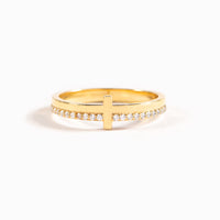 Gouden kruisring met zirkonia pavé