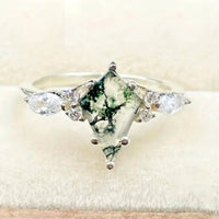 Zilveren ring met mosagaat ruit en zirkonia