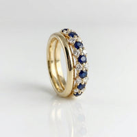 Gouden ring met blauwe saffieren en zirkonia